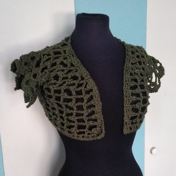 Handmade Crochet Forest Olive Green Vest - Picture 1 of 7